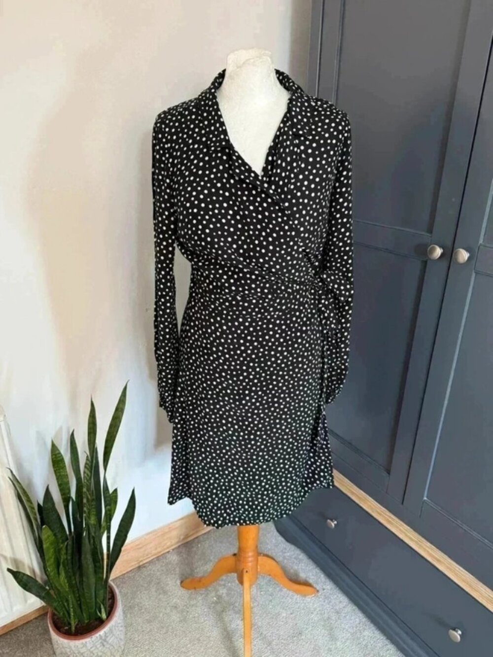 Next black white polka dot wrap dress size 10 spo